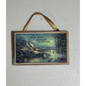 Village Christmas Thomas Kinkade Plaque Hanging Ornamental Christmas Moonlight